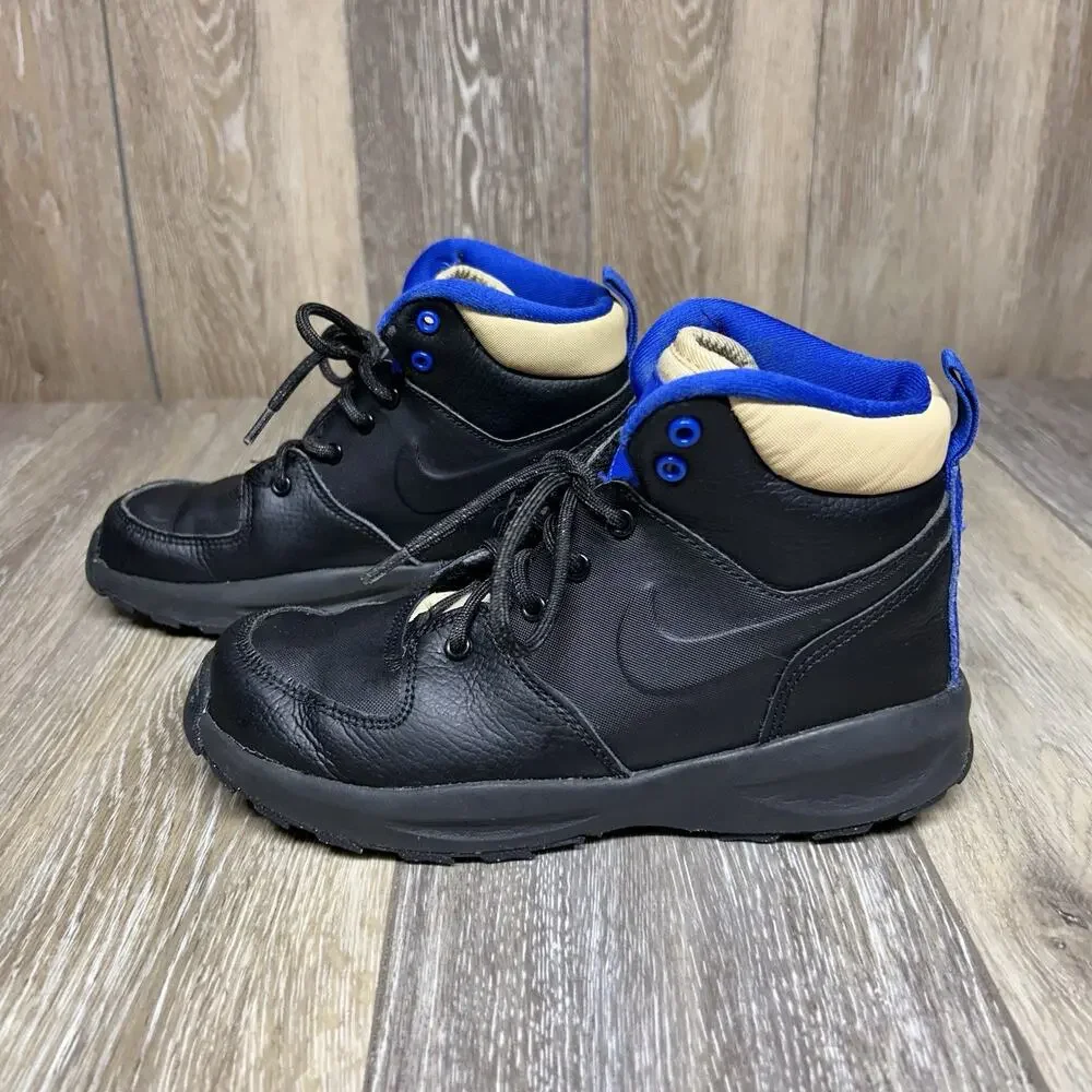 Nike Manoa LTR Boots Black Leather Blue Tan Youth US Size 3Y BQ5373-003 Shoes
